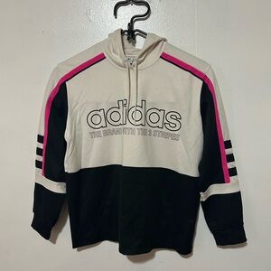 Sweater Adidas Cream and Black Hoodie with Pink Highlights